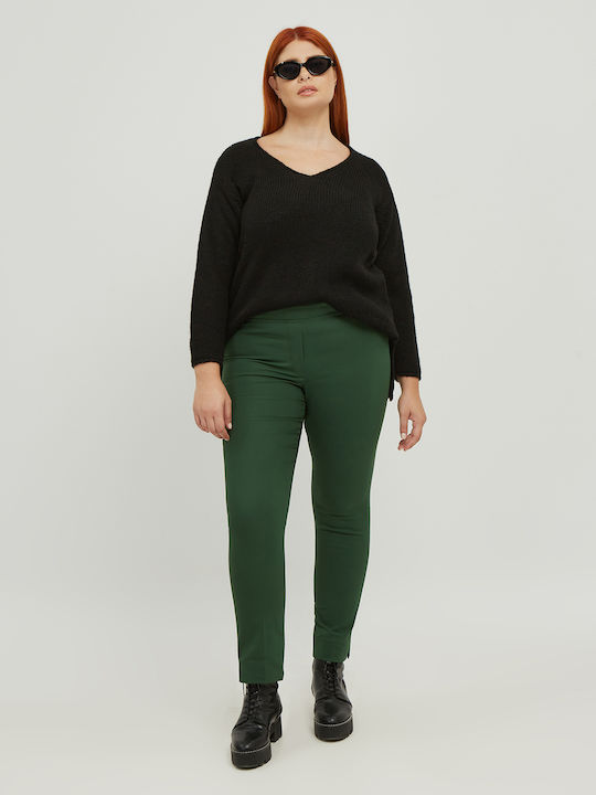 Basic Women's High-waisted Fabric Trousers Slim Fit Green