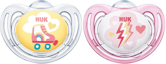 Nuk Freestyle Orthodontische Schnuller Silikon mit Etui Rollen/Donner - Transparent/Rosa für 18-36 Monate 2Stück