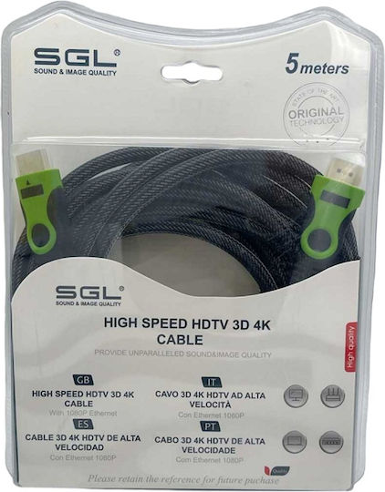 SGL HDMI 1.4 High Speed 1080p 120Hz Braided Cable HDMI male - HDMI male 5m Μαύρο