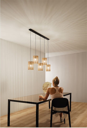 Fan Europe I-Tropikana-S5 Pendant Light Brown Rail for 5 Bulbs E27 115x23.5x176cm