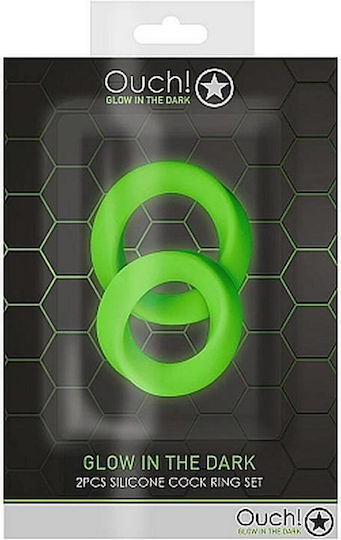 Shots Ouch Glow In The Dark Set Cock Rings Cock Silicon Green 2buc