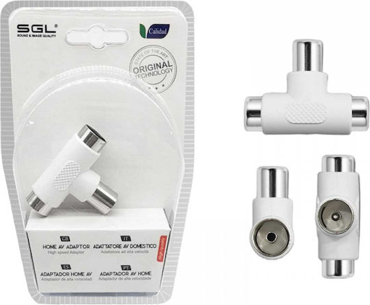 SGL Μετατροπέας Coaxial male σε Coaxial 2x female Λευκό 1τμχ 098753