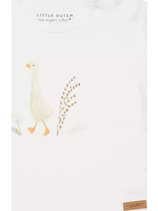 Kids Top Short-sleeved White Little Goose Walking