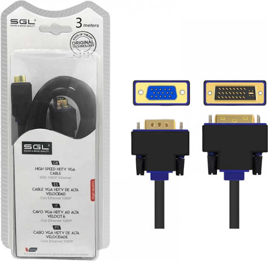 SGL Cable DVI-I male - VGA male 3m Μαύρο (095516)