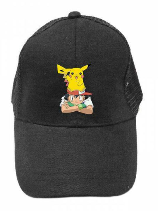 Takeposition Kids' Hat Jockey Fabric Ash and Pikachu Black