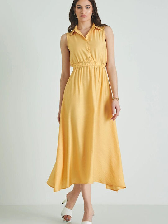 Cento Fashion 1103130 Καλοκαιρινό Midi Φόρεμα Κίτρινο