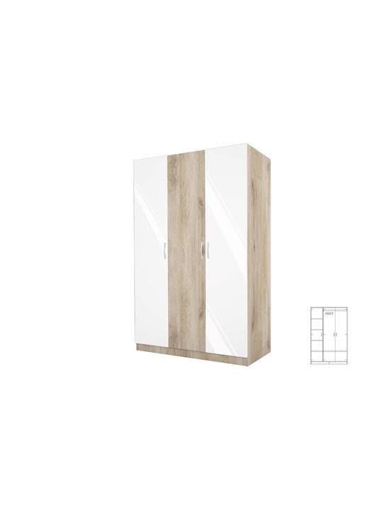 Τρίφυλλη Ντουλάπα Ρούχων Sonoma / Λευκό 120x52x191cm