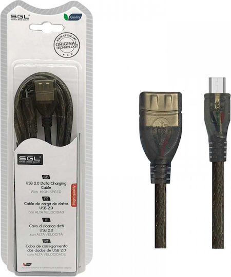 SGL USB 2.0 Cable USB-A female - micro USB-A male Μαύρο 3m (097916)