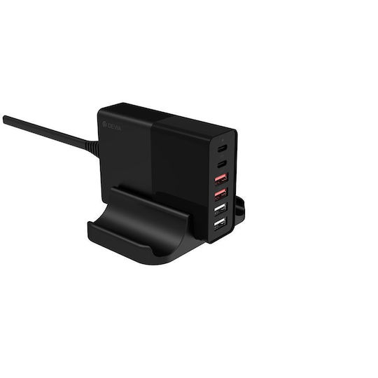 Devia Βάση Φόρτισης με 4 Θύρες USB-A και 2 Θύρες USB-C 75W Power Delivery σε Μαύρο χρώμα (DVCH-359446)