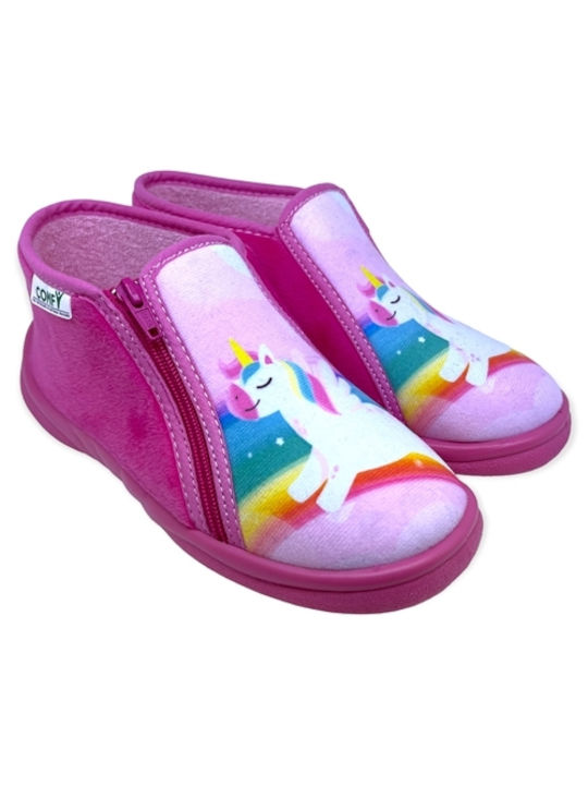 Comfy Girls Closed-Toe Bootie Slippers Fuchsia