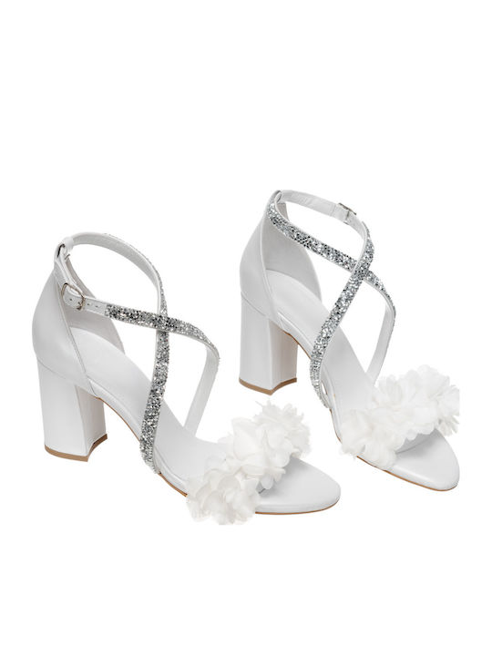 Leder Sandalen mit Strass Weiß