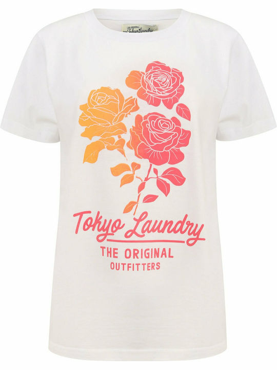 Tokyo Laundry Calvia Ombre Motiv Baumwolle Jersey T-Shirt 3C14634 - Helles Weiß
