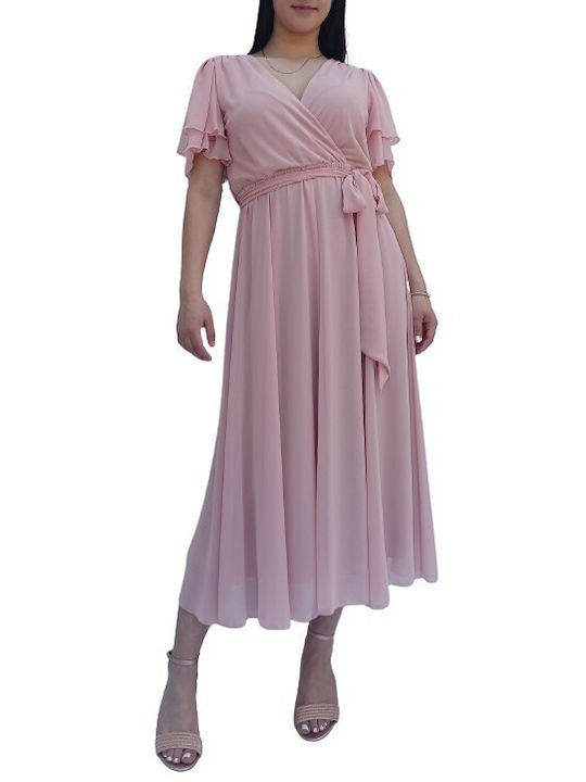 Desiree Sommer Midi Kleid mit Rüschen Rosa