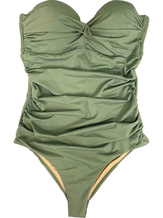 Solids Strapless Swimsuit With Light Padding For Large Bust Khaki