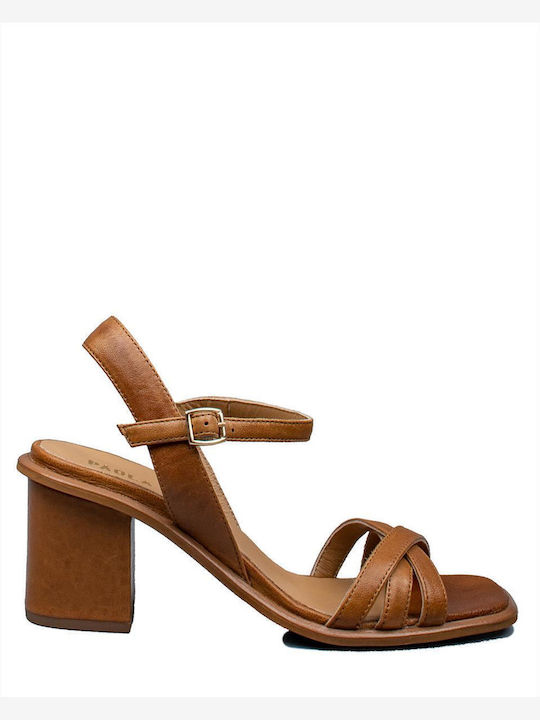 Paola Ferri Leather Women's Sandals with Ankle Strap Tabac Brown