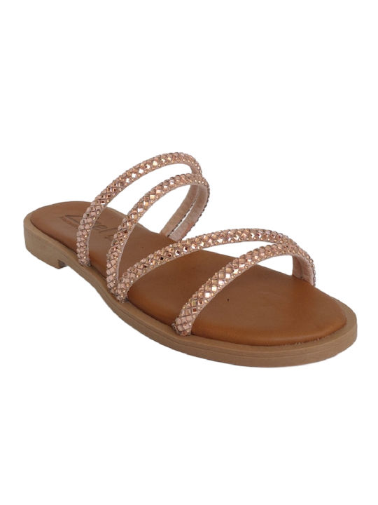 Women's Flat Sandals with Rhinestones, ZIZEL 747.CO Copper