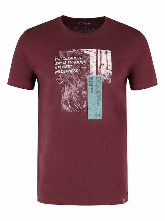 Volcano T-CROSS tricou pentru bărbați cu imprimare ecologică - roșu