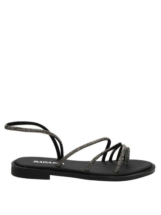 Ragazza Leather Women's Sandals with Strass Black