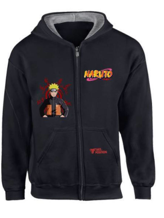 Fleece Kinder-Sweatshirt Strickjacke mit Kapuze und Taschen Schwarz