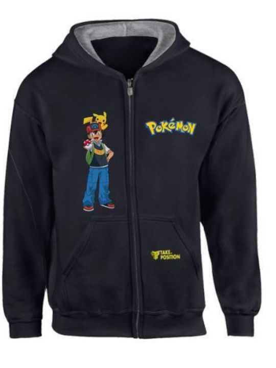 Fleece Kinder-Sweatshirt Strickjacke mit Kapuze und Taschen Schwarz