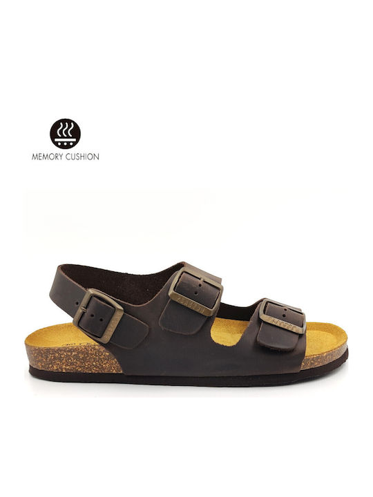 Plakton Δερμάτινα Ανδρικά Σανδάλια Dark Brown