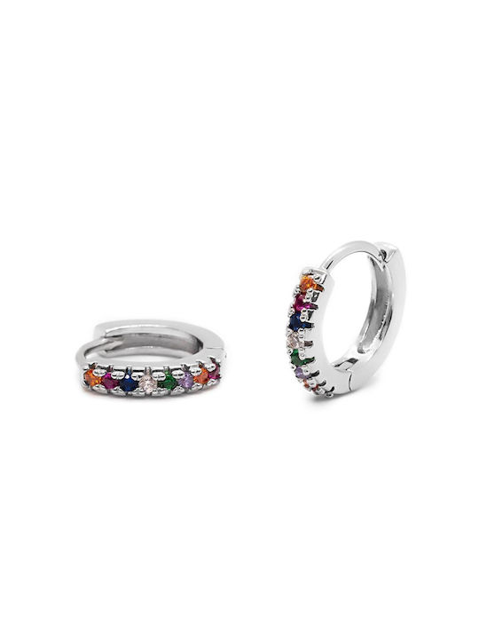 Ear hoop earring made of Steel in Silver color with multicolored zircons