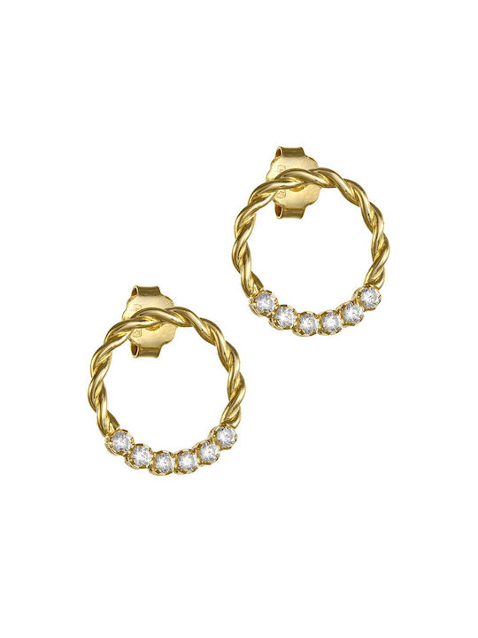 Women's Earrings Gold 14K Circle with White Zircon Stones Details AAS-21802Y