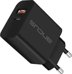 Ancus Φορτιστής Χωρίς Καλώδιο με Θύρα USB-A και Θύρα USB-C 30W Power Delivery / Quick Charge 3.0 Μαύρος (C70D)