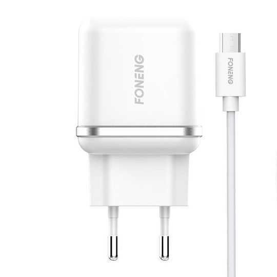 Foneng mit 2 USB-A Anschlüssen und Kabel Micro-USB Weiß (EU20)
