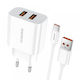 Foneng с 2 USB-A порта и кабел USB-C Бял (EU45)
