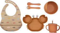 Queen Mother Feeding Set Καβουράκι made of Silicone with Non-Slip Base Brown 6pcs