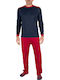 A.A UNDERWEAR Men's Winter Pajamas Set Blue/Bordeaux