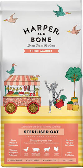 Harper and Bone Fresh Market Ξηρά Τροφή χωρίς Σιτηρά για Ενήλικες Στειρωμένες Γάτες με Αρνί / Γαλοπούλα / Χοιρινό 2kg