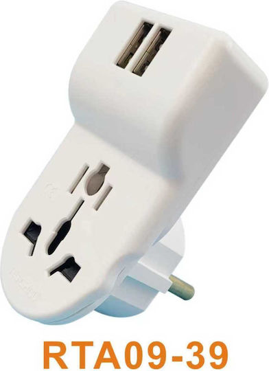 RTA09-39 Steckdosenadapter von Universal auf Griechenland mit 2 USB-Steckdosen