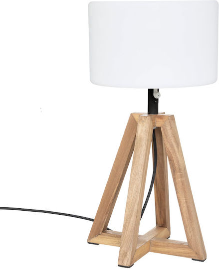 A-S Matia Holz Tischlampe für Fassung E14 mit Weiß Schirm und Beige Basis