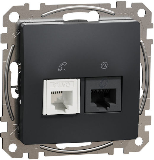 Schneider Electric Sedna Διπλός Μηχανισμός Πρίζας Δικτύου και Τηλεφώνου RJ45/RJ11 Τύπου Cat6 σε Γκρι Χρώμα SDD114468