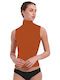 Ärmellos Orange Damen T-Shirt Rollkragen