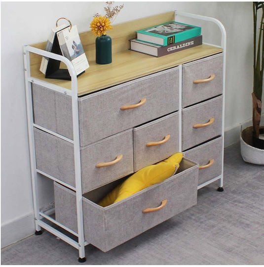 Bedroom Chest of Drawers Made of Wood and Metal with 7 Drawers and Fabric Surface Coating 80x29x78.5cm