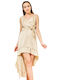 InShoes Mini Evening Dress Satin Wrap with Ruffle Beige