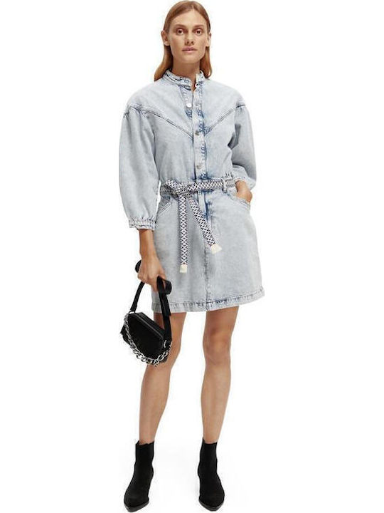 Mini Hemdkleid Denim Blau