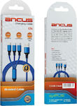 Ancus Flow Plus E54 Braided USB to Lightning / Type-C / micro USB Cable 2A Μπλε 1m (35127)