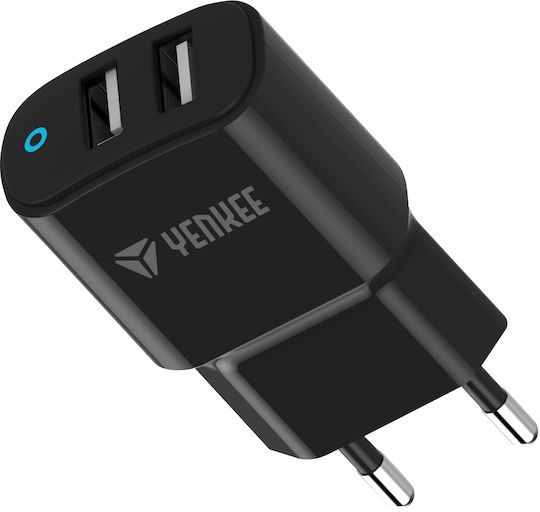 Yenkee Φορτιστής Χωρίς Καλώδιο με 2 Θύρες USB-A 12W Μαύρος (YAC 2024 BK)