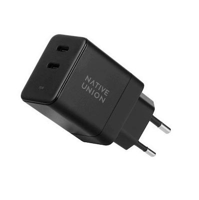 Native Union Charger Without Cable with 2 USB-C Ports 35W Power Delivery Blacks (NU-FAST-PD35-BLK-EU)