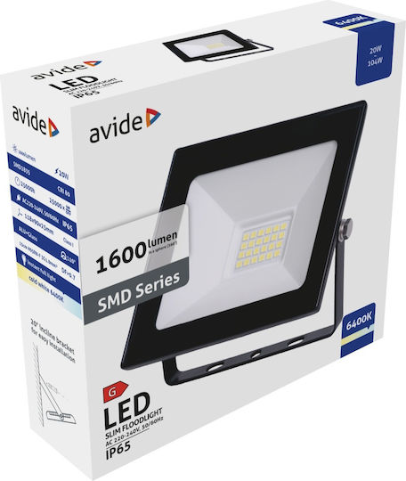 Avide ASFLCW-20W Στεγανός Προβολέας LED 20W Ψυχρό Λευκό 6400K IP65