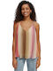 Pleated Rainbow Women's Summer Blouse with Straps & V Neckline Striped Multicolour