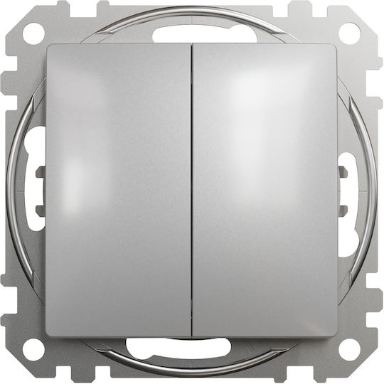 Schneider Electric Sedna Recessed Double Wall Switch Without Frame Aller Retour Silver