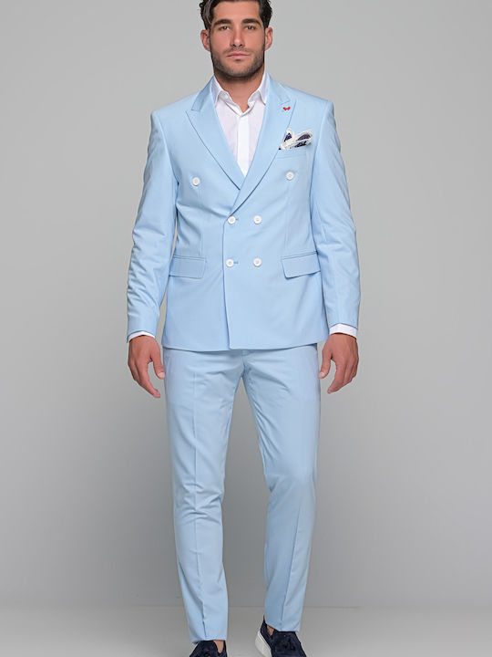 Dezign Καλοκαιρινό Ανδρικό Κοστούμι Με Γιλέκο Γαλάζιο