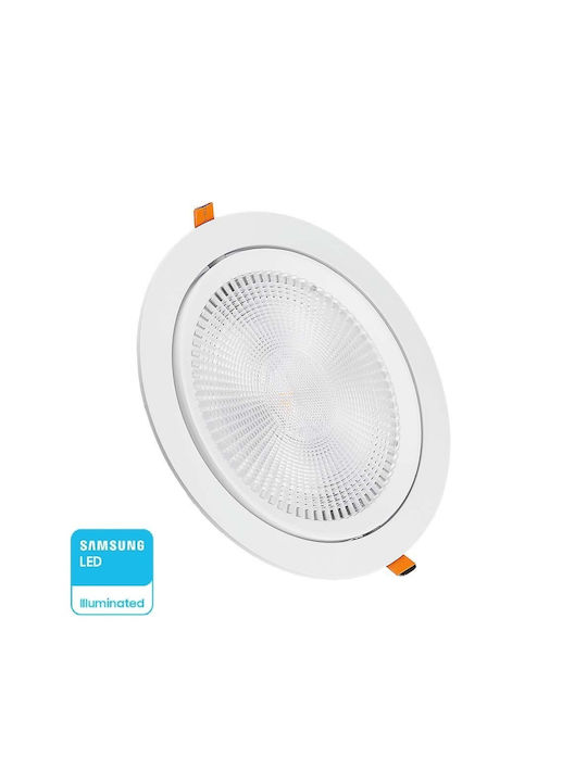 V-TAC Στρογγυλό Χωνευτό LED Panel 30W με Ψυχρό Λευκό Φως 6400K 22.5εκ.
