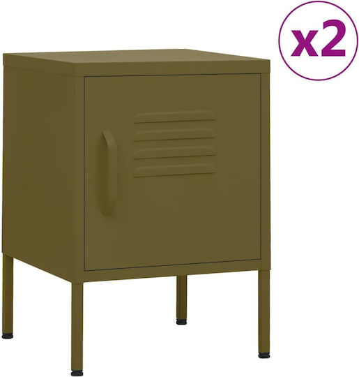 Metallic Bedside Tables 2pcs Green 35x35x51cm