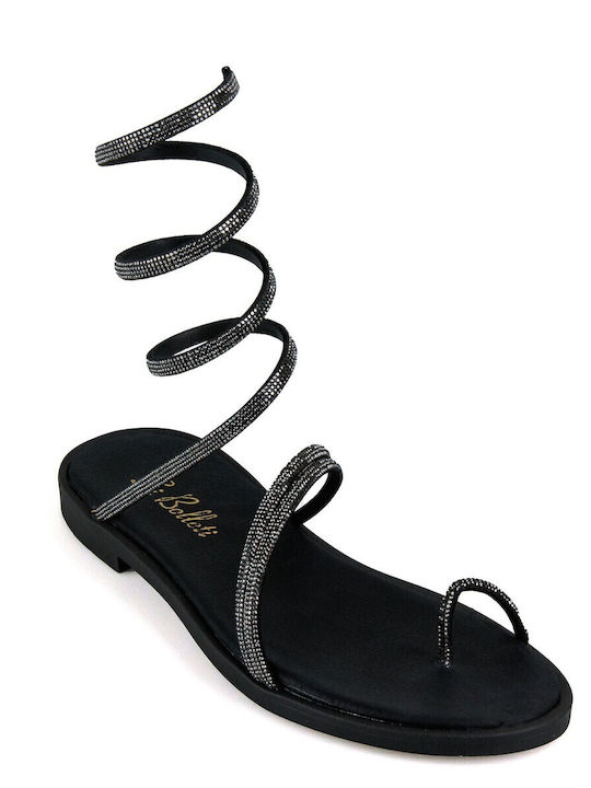 Leder Flache Sandalen für Damen in Schwarz Farbe